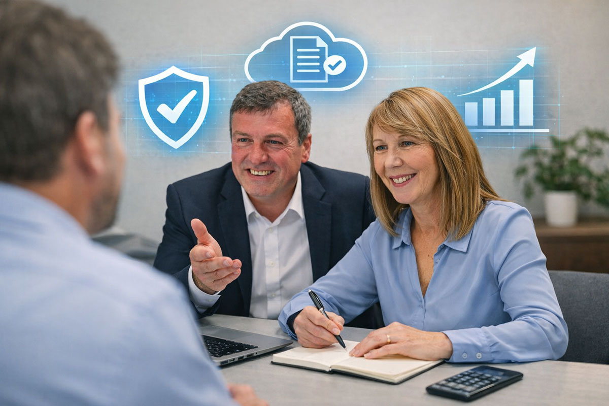 Adrian and Julie providing Making Tax Digital bookkeeping support to a small business client